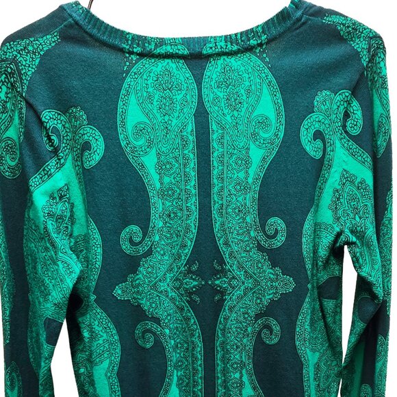 Isaac Mizrahi Live! Paisley Printed Cardigan/Sweater Green/Navy Button Closure S - Picture 4 of 9